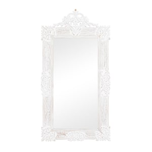 69 in. x 36 in. Intricately Carved Acanthus Rectangle Framed White Floral Wall Mirror