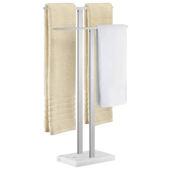 Bathroom Freestanding Towel Rack 2-Tier 33 in. H with Marble Base 18/8 Stainless Steel in Brushed Nickel