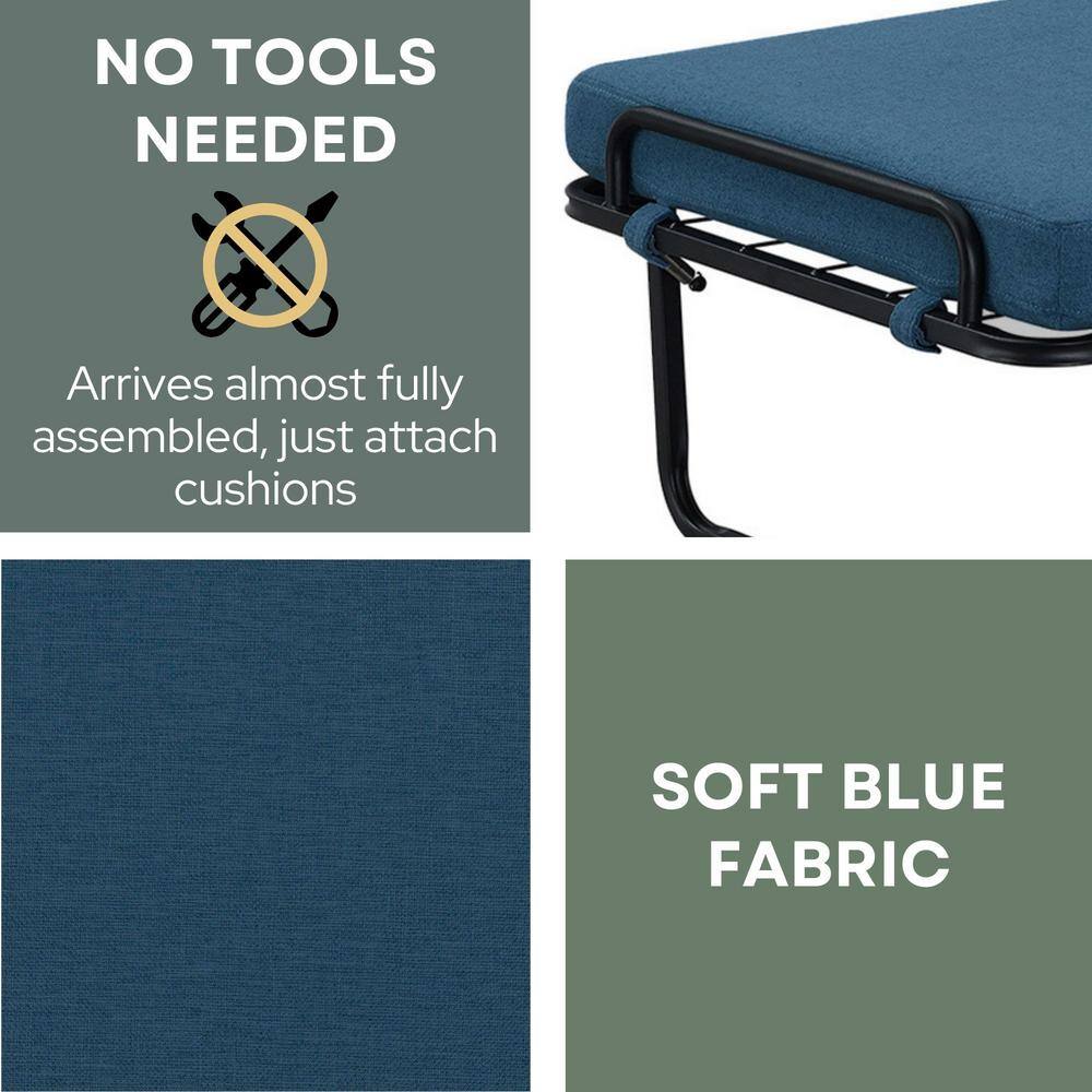 Soft Blue Fabric Convertible Ottoman Twin Bed with Metal Frame