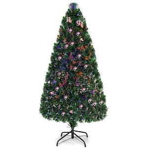 5 ft. Pre-Lit Fiber Optic Artificial PVC Christmas Tree with Metal Stand Holiday