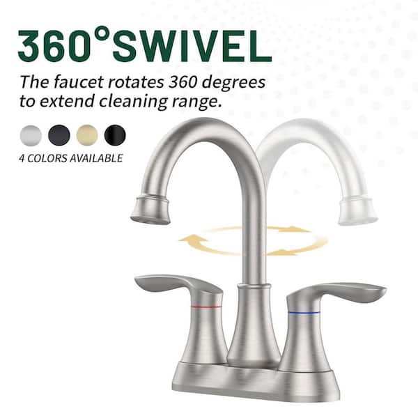 Rotatable 4 in. Centerset Double Handle Bathroom Faucet with Drain Kit Included in Brushed Nickel