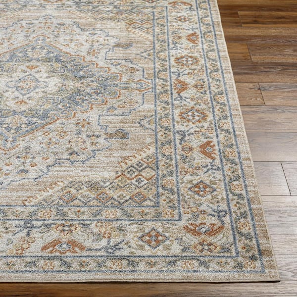 Lillian Blue/Brown 9 ft. x 12 ft. Indoor Machine-Washable  Area Rug