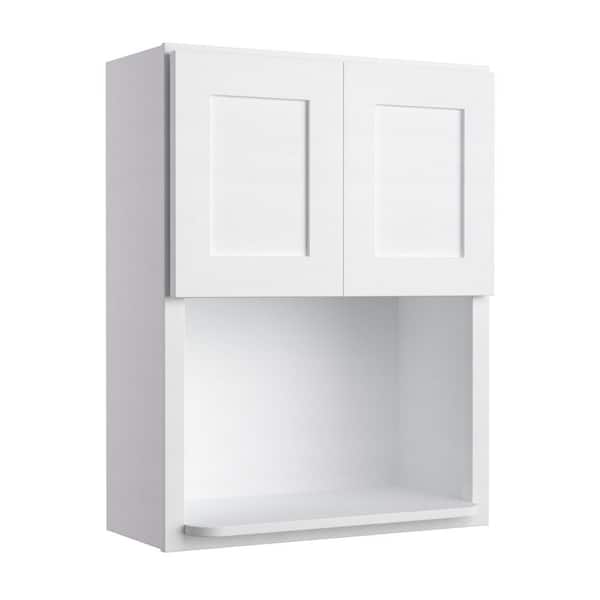 Shaker 27 in. W x 12 in. D x 42 in. H Plywood Ready to Assemble Microwave Wall Kitchen Cabinet with Doors in White