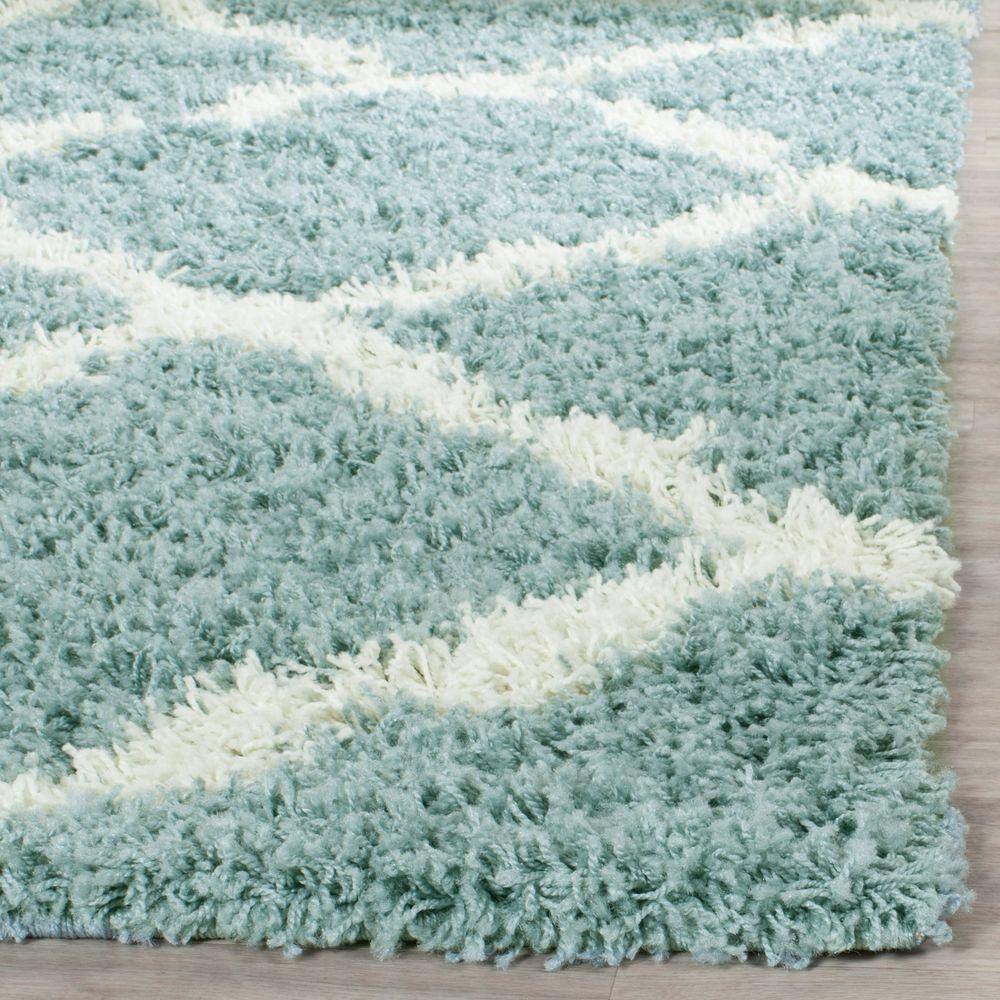 Seafoam and Ivory High Pile Shag Area Rug