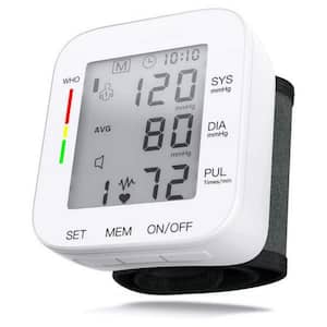 White Blood Pressure Monitor Wrist Bp Monitor with Large LCD Display Adjustable Wrist Cuff