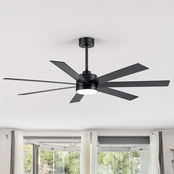 Annette 62 in. Integrated LED Black Windmill Ceiling Fan with Light, Black/Brown Blade, Downrod and Remote Included