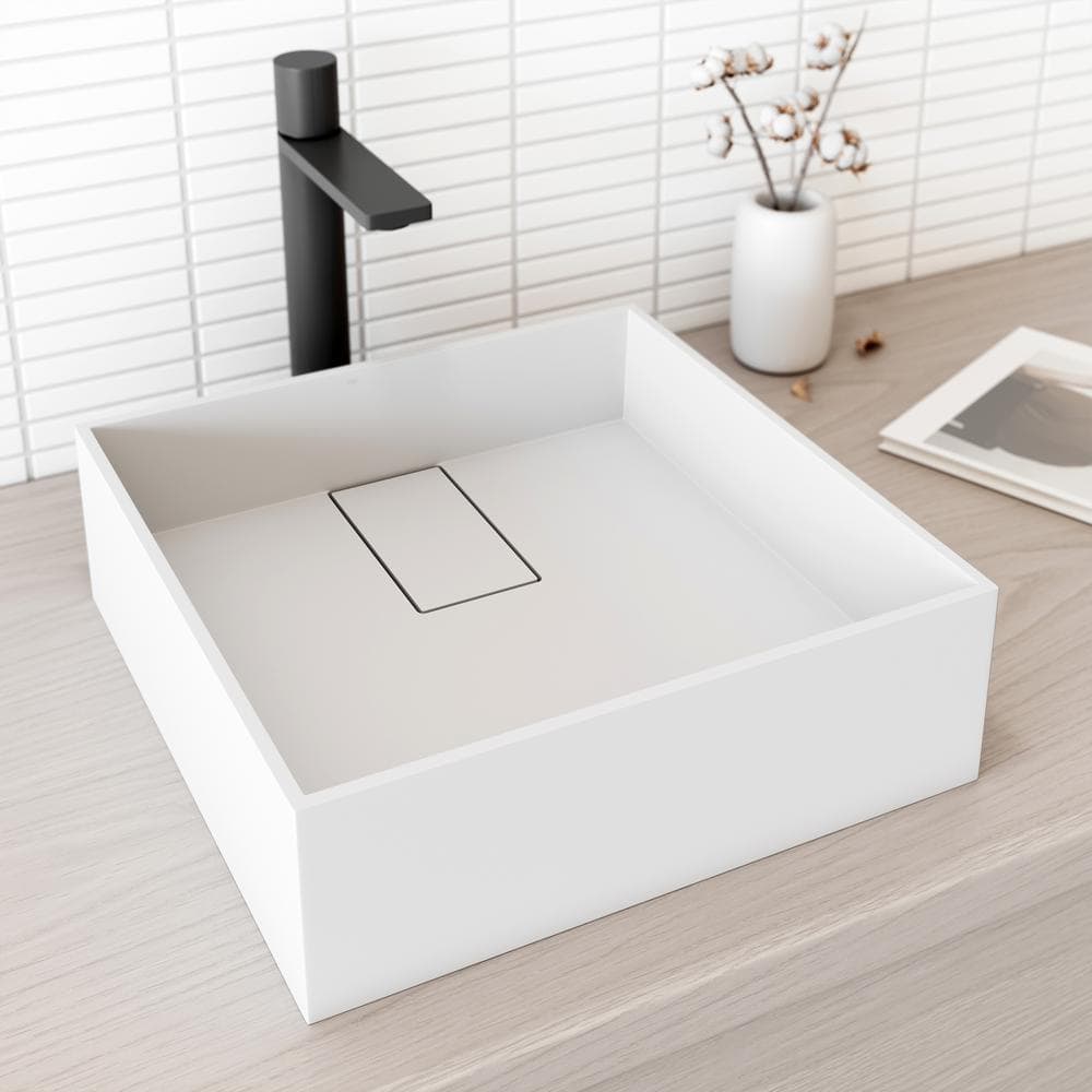 Matte White Stone Square Above-Counter Vessel Sink