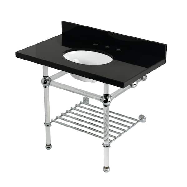 Templeton 36 in. Granite Console Sink with Acrylic Legs in Black Granite Polished Chrome