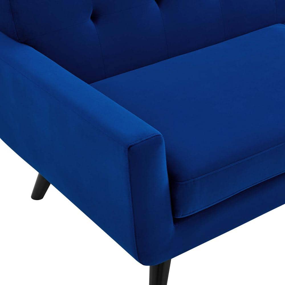 Navy Spot 40" Plush Velvet Tufted Armchair with Black Wood Legs