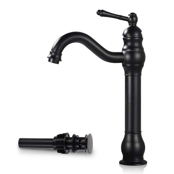 AKLFGN Single Hole Single Handle Waterfall Vessel Sink Faucet with Pop-Up Drain in Matte Black