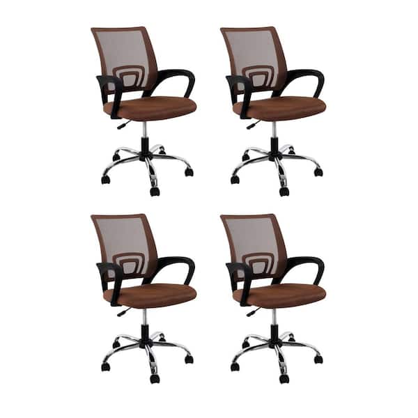 HOMESTOCK Mesh Upholstered Adjustable Height Ergonomic Office Chair in Brown - Swivel, Lumbar Support (Set of 4)