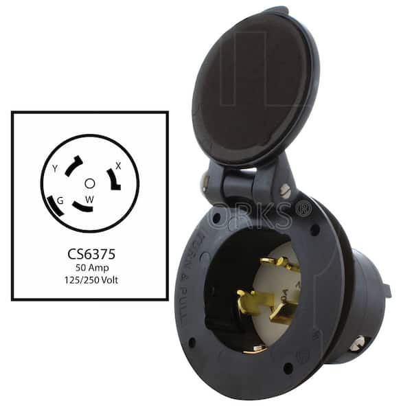 AC WORKS 50 Amp 125/250 Volt Power Input Inlet with Front Cover