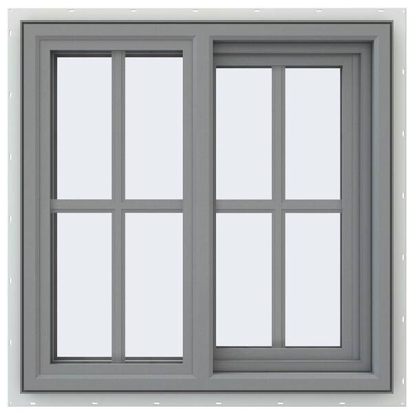 JELD-WEN 23.5 in. x 23.5 in. V-4500 Series Gray Painted Vinyl Right-Handed Sliding Window with Colonial Grids/Grilles