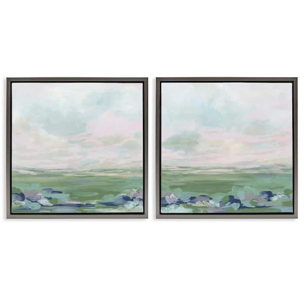 Stupell Industries Abstract Gradient Landscapes by June Erica Vess 2 Pieces Gray Floater Frame Nature Graphic Art Print 18 in. x 18 in.