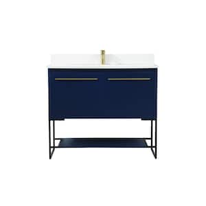 Simply Living 40 in. W x 18 in. D x 33.5 in. H Bath Vanity in Blue with Ivory White Engineered Marble Top