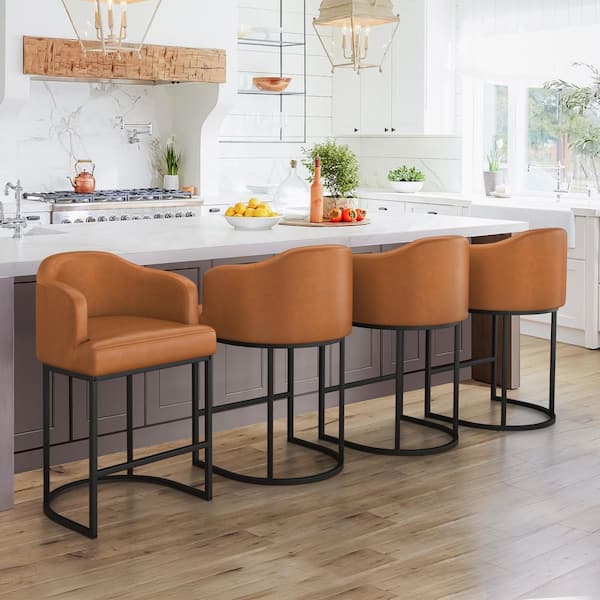 LUE BONA Crystal Yellowish-Brown 26 in.Counter Height Fabric Upholstered Bar Stool Kitchen Island Stool With Metal Frame Set of 4