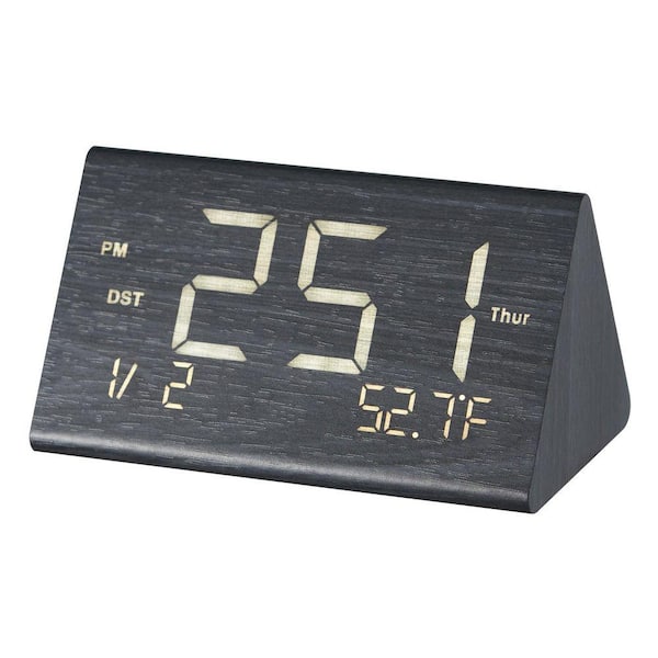 Digital Alarm Clock Wooden Desk Clock with Dual Alarm USB Port Snooze Night Light Voice Control Adjustable Volume Black
