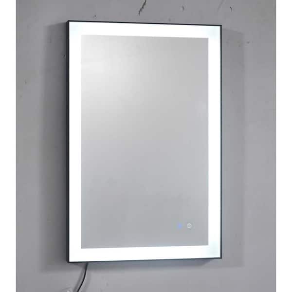 Whatseaso 24 in. W x 36 in. H Rectangular Aluminum Framed LED High Lumen Anti-Fog Wall Bathroom Vanity Mirror in Matte Black