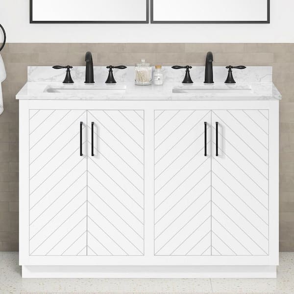 Huckleberry 48 in. Double Sink White Bath Vanity with White Engineered Marble Top (Assembled)