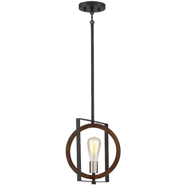 TRUE FINE Contrast 1-Light Rust Bronze/Wood Tone Rustic Mini Pendant Kitchen Light