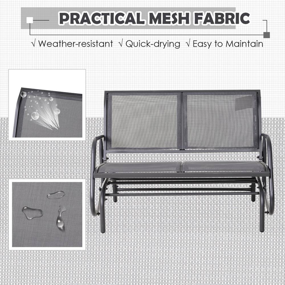 Gray Mesh Outdoor Glider Bench with Powder Coated Steel Frame