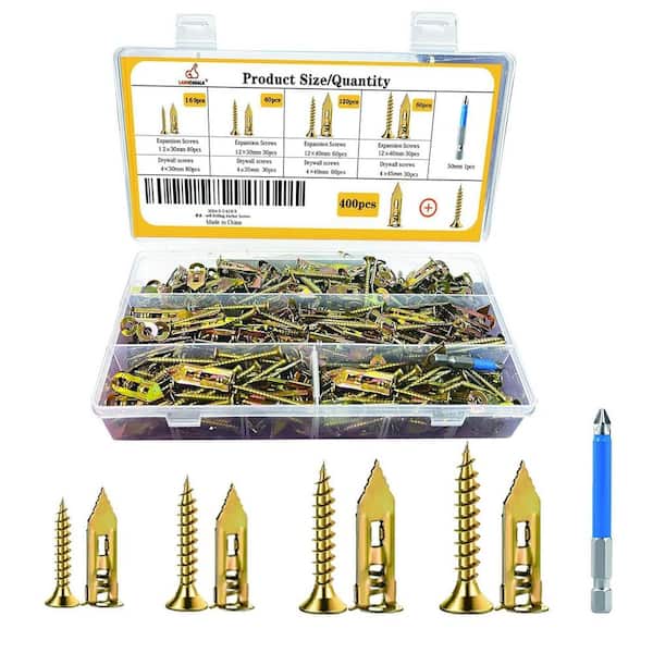 NVNOO Different Sizes Zinc Plated Steel Screw Set for Fixing Drywall Materials and Hanging Lightweight Objects (400-Pack)