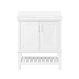Tupelo 30 in. W x 19 in. D x 34 in. H Single Sink Bath Vanity in White with White Engineered Stone Top
