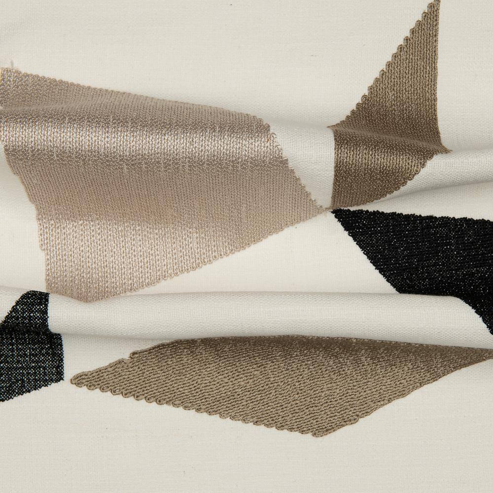 Ivory and Tan Geometric Embroidered Cotton Blend Throw Pillow