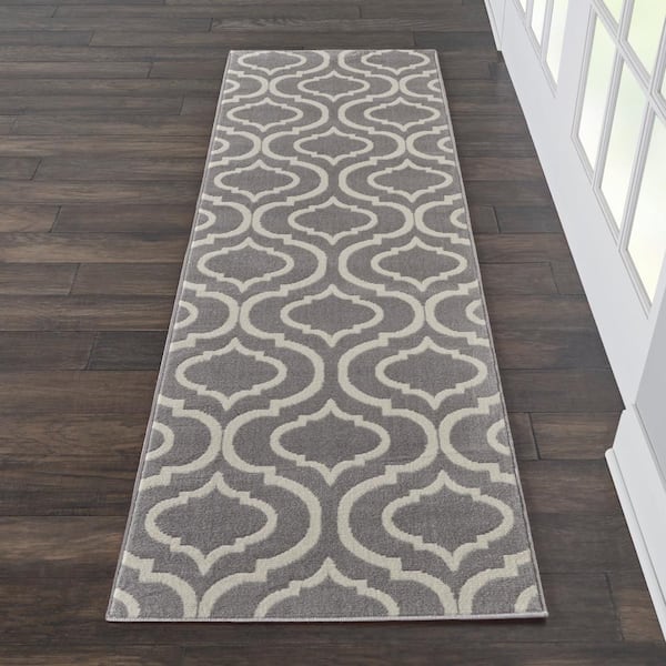 Jubilant Grey 2 ft. x 7 ft. Moroccan Farmhouse Kitchen Runner Area Rug