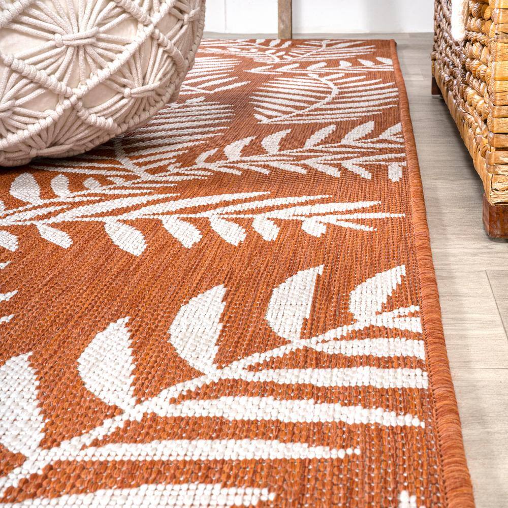JONATHAN  Y Santa Monica Nevis Palm Frond 2 x 10 (ft) Loomed Polypropylene Orange/Cream Rectangular Indoor/Outdoor Floral/Botanical Coastal Runner rug