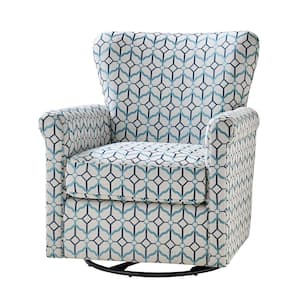 Georg Geometric Floral Fabric Shakeable Swivel Chair with Roll Armrest