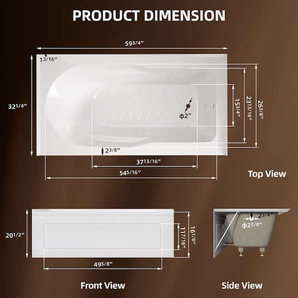 SnowAprn 60 in. x 32 in. Alcove Soaking Bathtub with Right-Hand Drain Rectangular Apron Front Skirt Bathtub in White