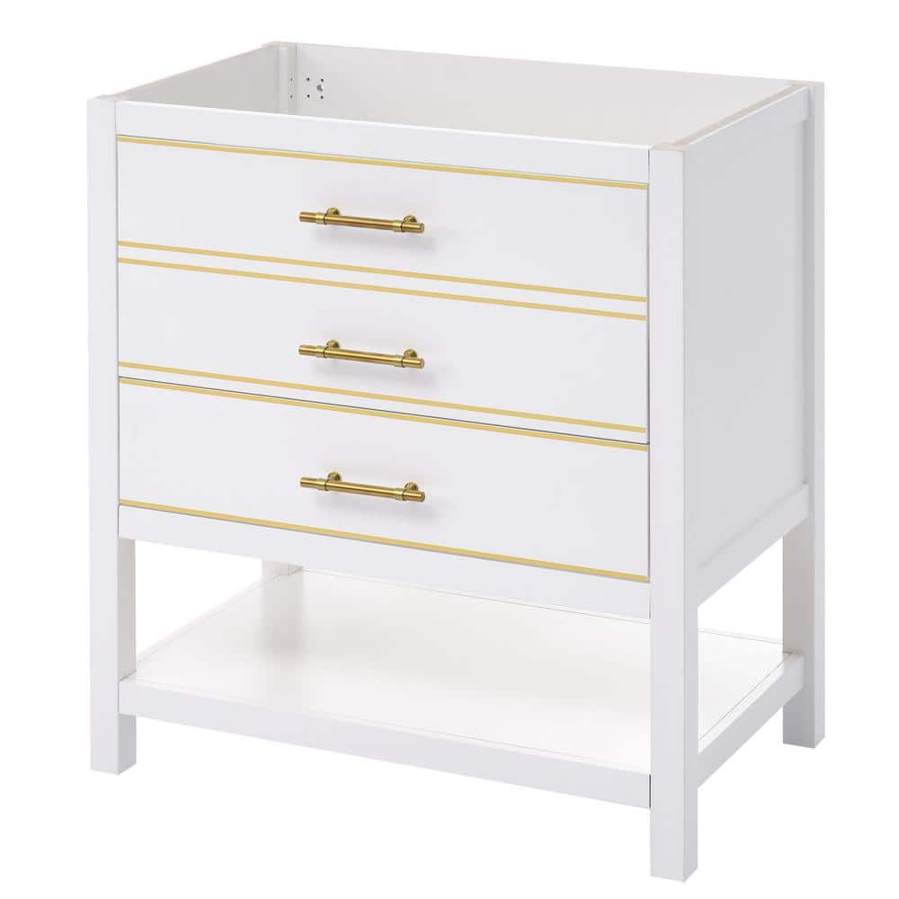 White and Gold Freestanding Single Bathroom Vanity Base