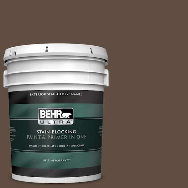 BEHR ULTRA 5 gal. #UL170-1 Pine Cone Semi-Gloss Enamel Exterior Paint and Primer in One