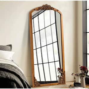 30 in. W x 69 in. H Rustic Arched Solid Wood Framed DIY Carved Full Length Mirror