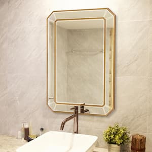 Medium Rectangle Octagonal Mirrored Frame Trimmed In Gold Leaf Borders Modern Mirror (36 in. H x 24 in. W)