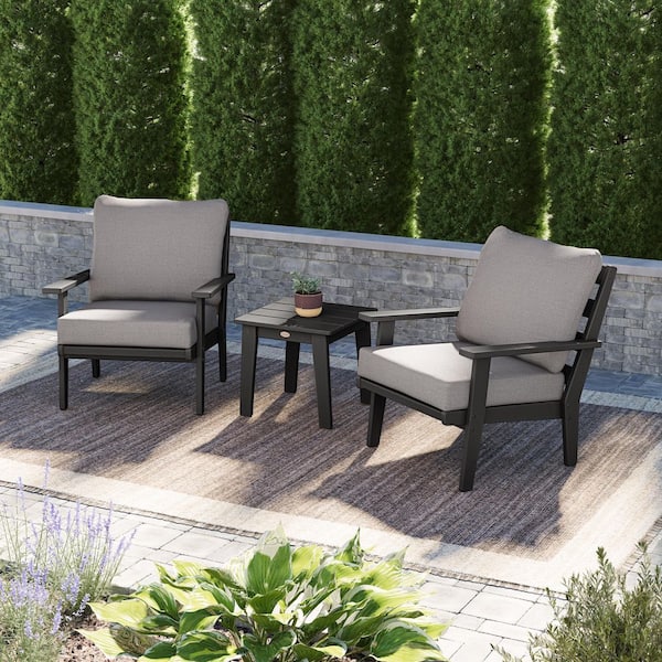 POLYWOOD Grant Park Black 3-Piece Deep Seating Set with Grey Mist Cushions