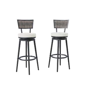 Swivel Metal Outdoor Bar Stool with White Cushion (2-Pack)
