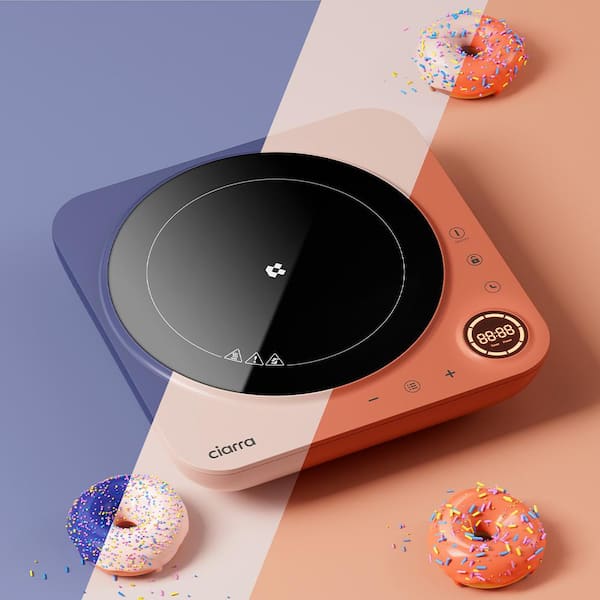 Donut 12 in. 1 Elements Ceramic Portable Induction Cooktop in Red with 8 Power Levels and Timer, Tem Range at 176℉-464℉