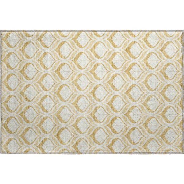 Mayfield Premium Machine Washable Abstract AMF2379 Gold 3 ft. x 4 ft. Area Rug
