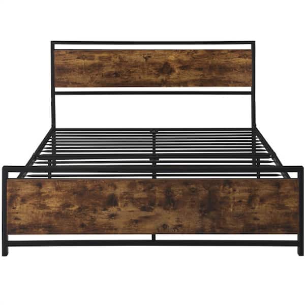 ZIRUWU Bed Frame Full Size Metal Platform Bed Frame with Wooden Headboard and Footboard,Large Under Bed Storage