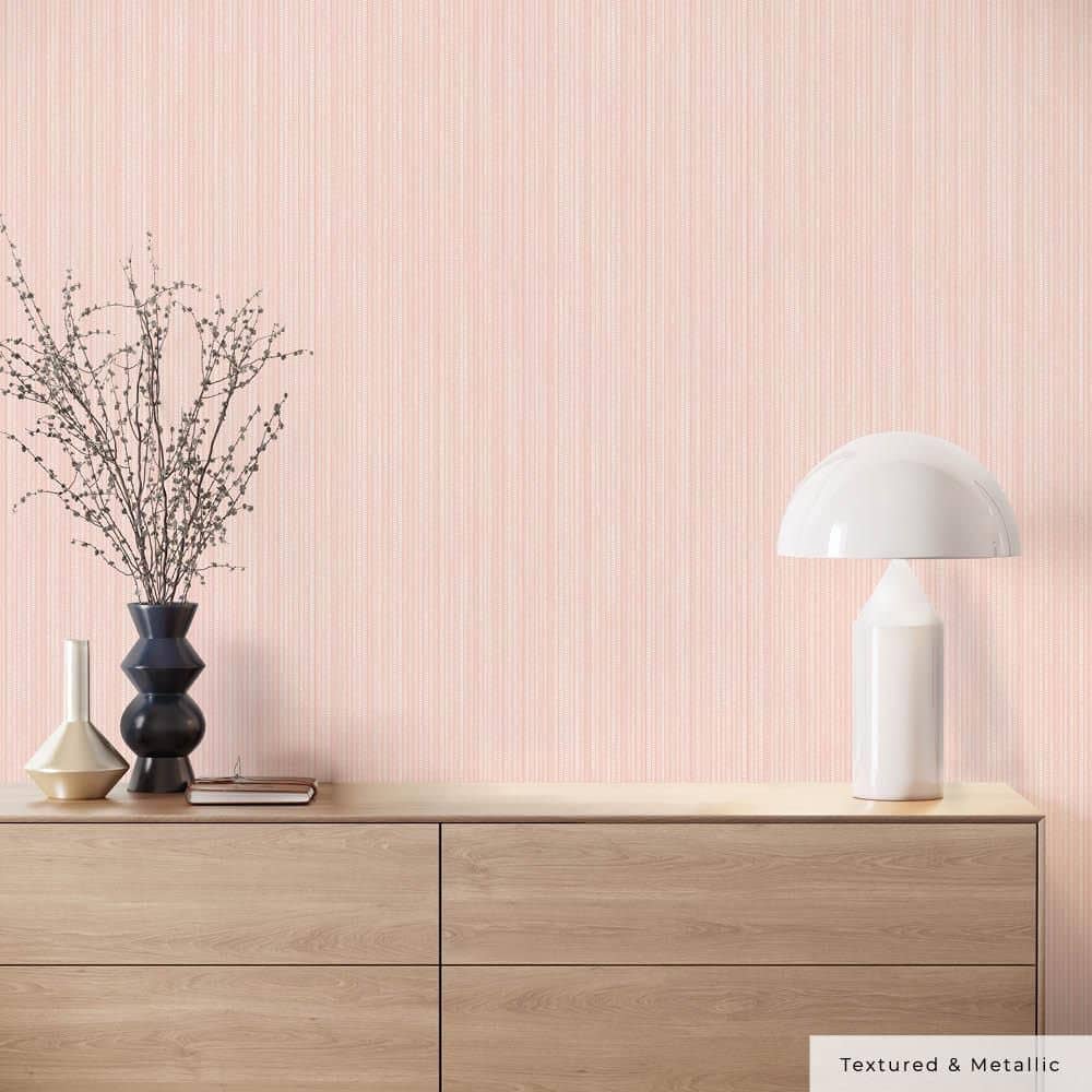 Pink Textured Grasscloth Peel and Stick Wallpaper Roll
