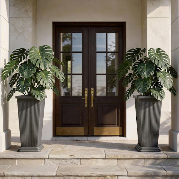 TUYOHW Extra Tall 24-Inch Square Planter-Heavy-Duty Gray Plastic for Indoor & Outdoor (Set of 2)