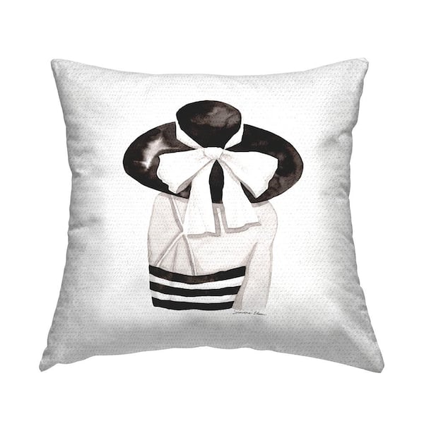 Stupell Industries Summer Girl in Sunhat Black Square Outdoor Throw Pillow