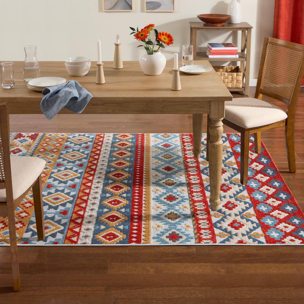 Dahlia Red and Multi Southwestern Stripe Rectangular Rug