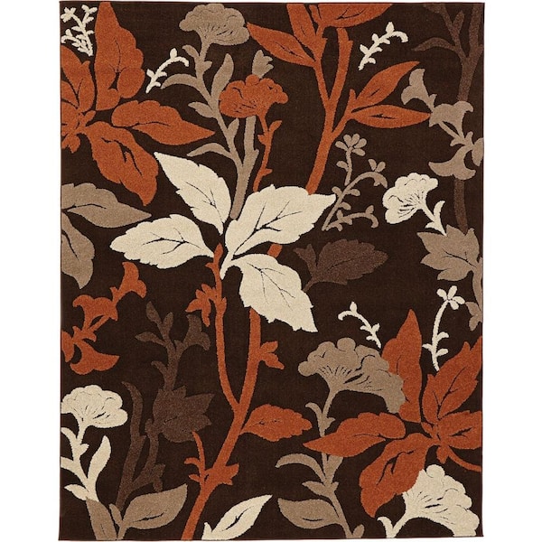 Home Decorators Collection Blooming Flowers Brown/Rust 8 ft. x 10 ft. Area Rug