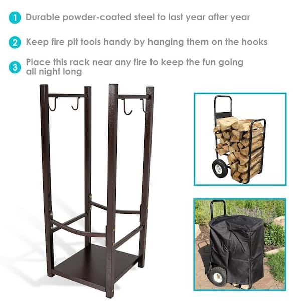 Sunnydaze Firewood Log Rack with Tool Holders in Bronze QX