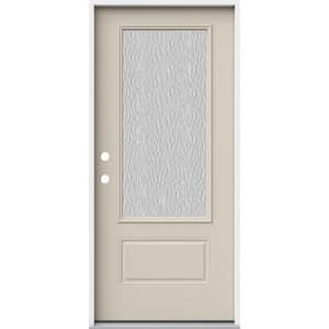 36 in. x 80 in. 1 Panel Right-Hand/Inswing 3/4 Lite Hammered Glass Primed Steel Prehung Front Door