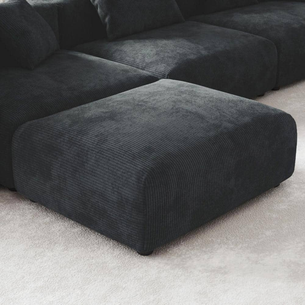 Magic Home 31 In Corduroy Polyester Square Accent Small Modern   Black Ottomans Mh Sf126bk O3 64 1000 