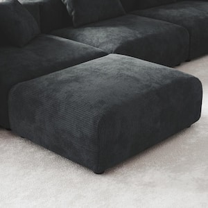 31 in. Corduroy Polyester Square Accent Small Modern Sectional Sofa Ottoman in Black
